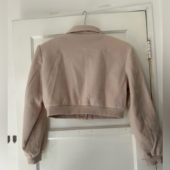 NWT Stone Beige Shoulder Padded Wool Look Cropped Bomber Jacket - Picture 8 of 11